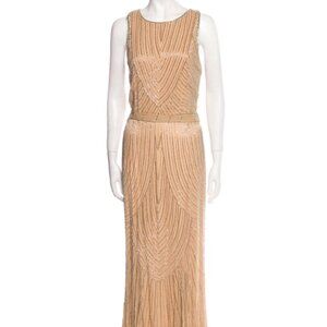 Rachel Gilbert Crystal-Embellished Evening Maxi Gown Beige Size XS